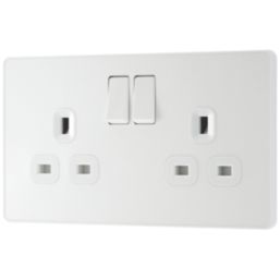 British General Evolve 13A 2-Gang SP Switched Socket Pearlescent White  with White Inserts