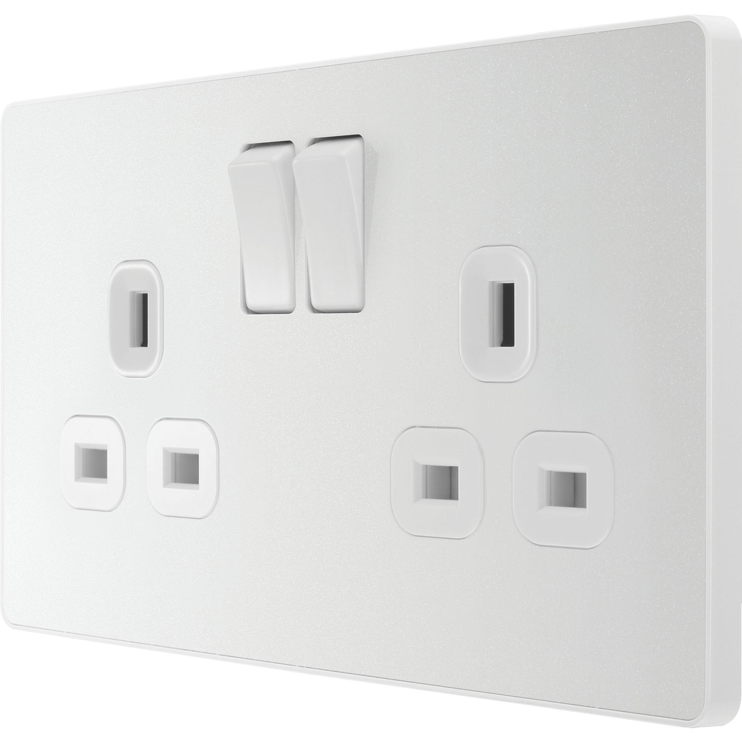 British General Evolve 13A 2-Gang SP Switched Socket Pearlescent White with White Inserts (220RF)