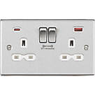 Knightsbridge CS9909BCW 13A 2-Gang DP Switched Socket + 4.0A 2-Outlet Type A & C USB Charger Brushed Chrome with White Inserts
