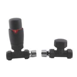 ETAL Danva 15mm x 1/2" Anthracite Straight & L/S Modern Thermostatic Radiator Valve & Lockshield