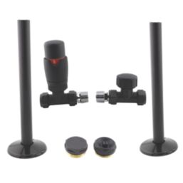 ETAL Danva 15mm x 1/2" Anthracite Straight & L/S Modern Thermostatic Radiator Valve & Lockshield