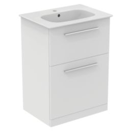 Ideal Standard i.life A Floorstanding Vanity Unit With Chrome Handles & Basin Matt White 600mm x 440mm x 853mm