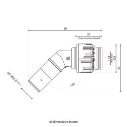 Flomasta  Plastic Push-Fit Equal 135° Spigot Elbow 22mm