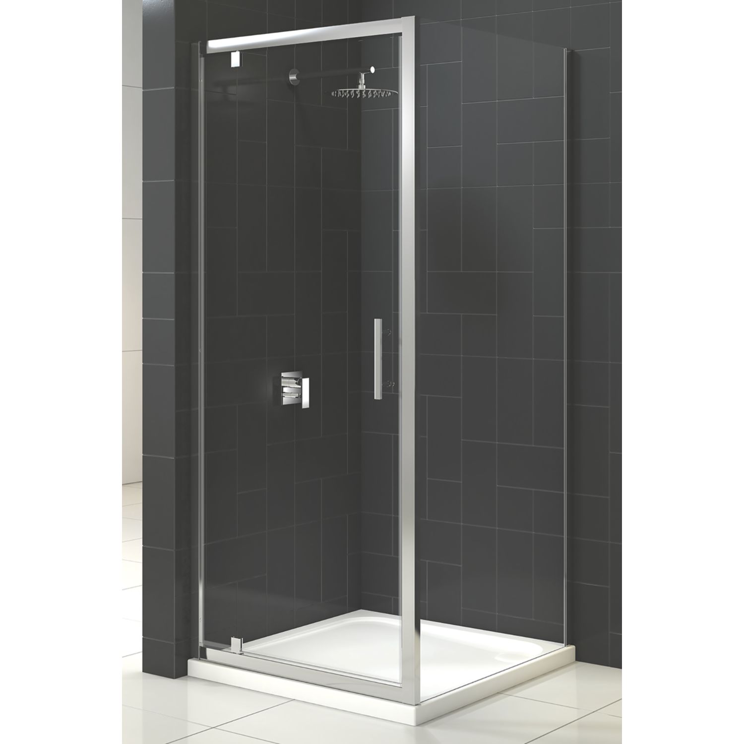 Triton Fast Fix Framed Square Pivot Door with Side Panel Chrome 760mm x 760mm x 1900mm (221KT)