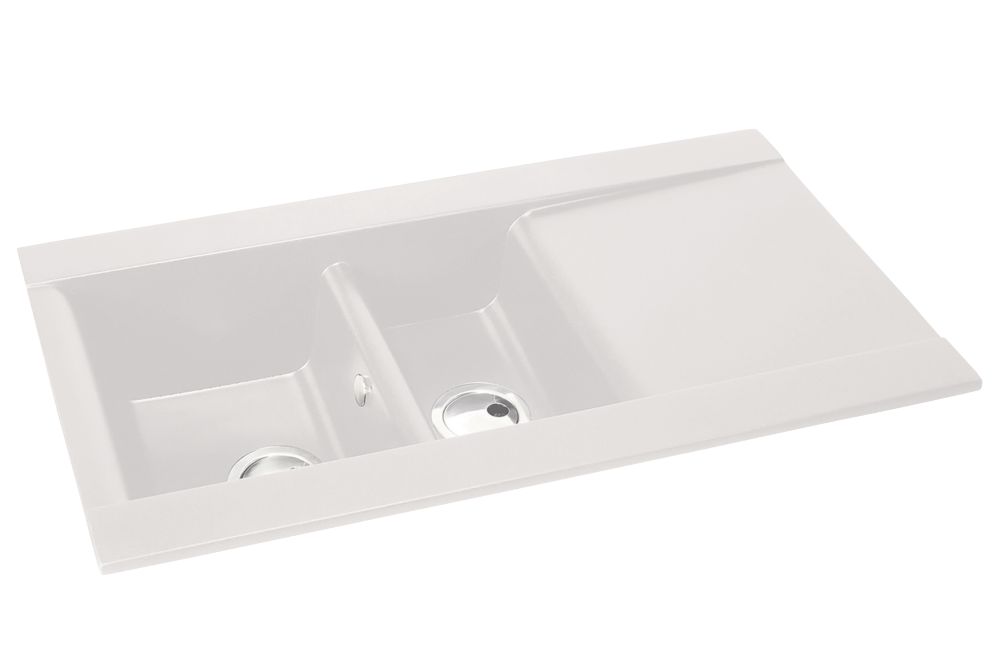 Abode Aspekt 1.5 Bowl Granite Composite Kitchen Sink White Reversible 950mm x 540mm