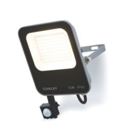 Stanley  Outdoor LED Slimline Floodlight With PIR Sensor Black 50W 5500lm