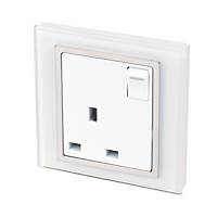Retrotouch Crystal 13A 1-Gang DP Switched Plug Socket White Glass