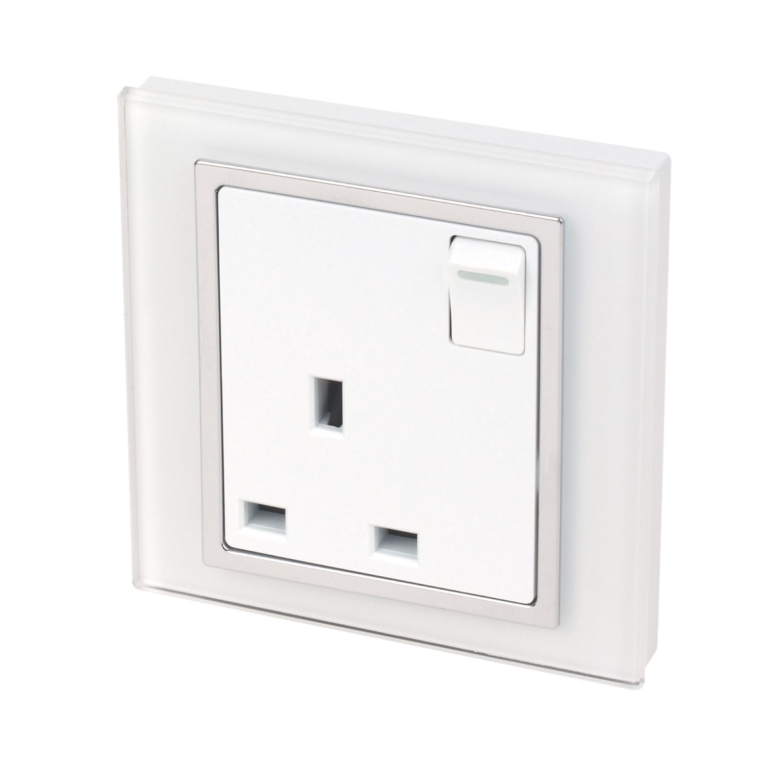 Retrotouch Crystal 13A 1-Gang DP Switched Plug Socket White Glass (2224J)