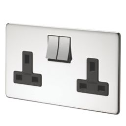 Crabtree Platinum 13A 2-Gang DP Switched Plug Socket Polished Chrome  with Black Inserts