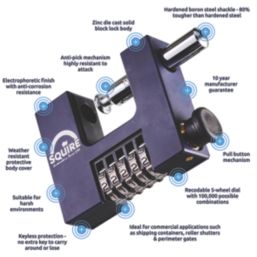 Squire  Weatherproof  Combination Block Padlock Blue/Chrome 85mm