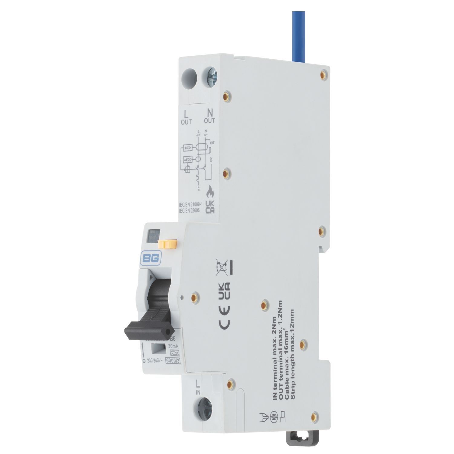 British General 6A 30mA Type A SP & N B Curve RCBO with AFDD (222PX)