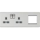 Knightsbridge  13A 2-Gang DP Combination Plate Brushed Chrome with Colour-Matched Inserts