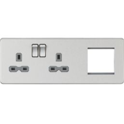 Knightsbridge  13A 2-Gang DP Combination Plate Brushed Chrome with Colour-Matched Inserts