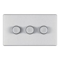 LAP  3-Gang 2-Way LED Dimmer Switch  Brushed Steel with Colour-Matched Inserts