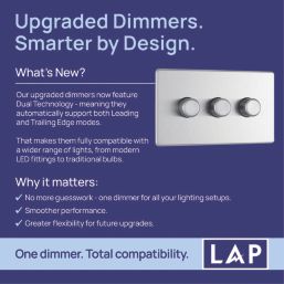 LAP  3-Gang 2-Way LED Dimmer Switch  Brushed Steel with Colour-Matched Inserts