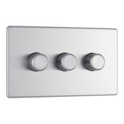 LAP  3-Gang 2-Way LED Dimmer Switch  Brushed Steel with Colour-Matched Inserts