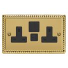 Varilight  13A 2-Gang SP Switched Socket + 3A 45W 2-Outlet Type C USB Charger Georgian Brass with Black Inserts