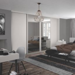 Spacepro Shaker 4-Door Sliding Wardrobe Door Kit Cashmere Frame Cashmere / Mirror Panel 2290mm x 2260mm