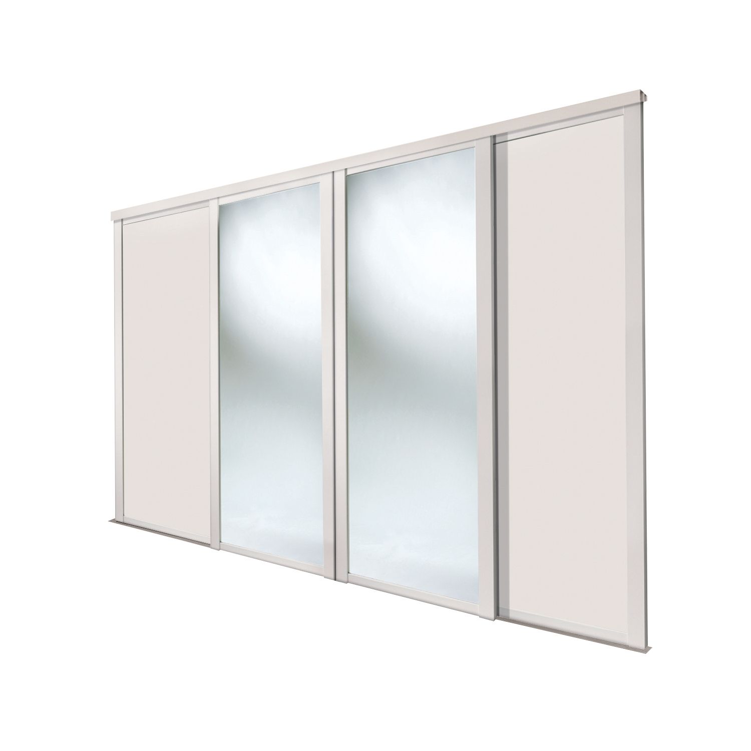 Spacepro Shaker 4-Door Sliding Wardrobe Door Kit Cashmere Frame Cashmere / Mirror Panel 2290mm x 2260mm (223GP)