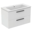 Ideal Standard i.life B Wall Hung Vanity Unit with Black Handles & Basin Matt White 1000mm x 505mm x 630mm