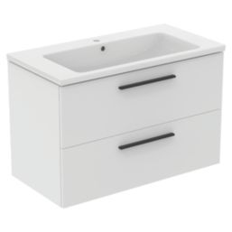 Ideal Standard i.life B Wall Hung Vanity Unit with Black Handles & Basin Matt White 1000mm x 505mm x 630mm