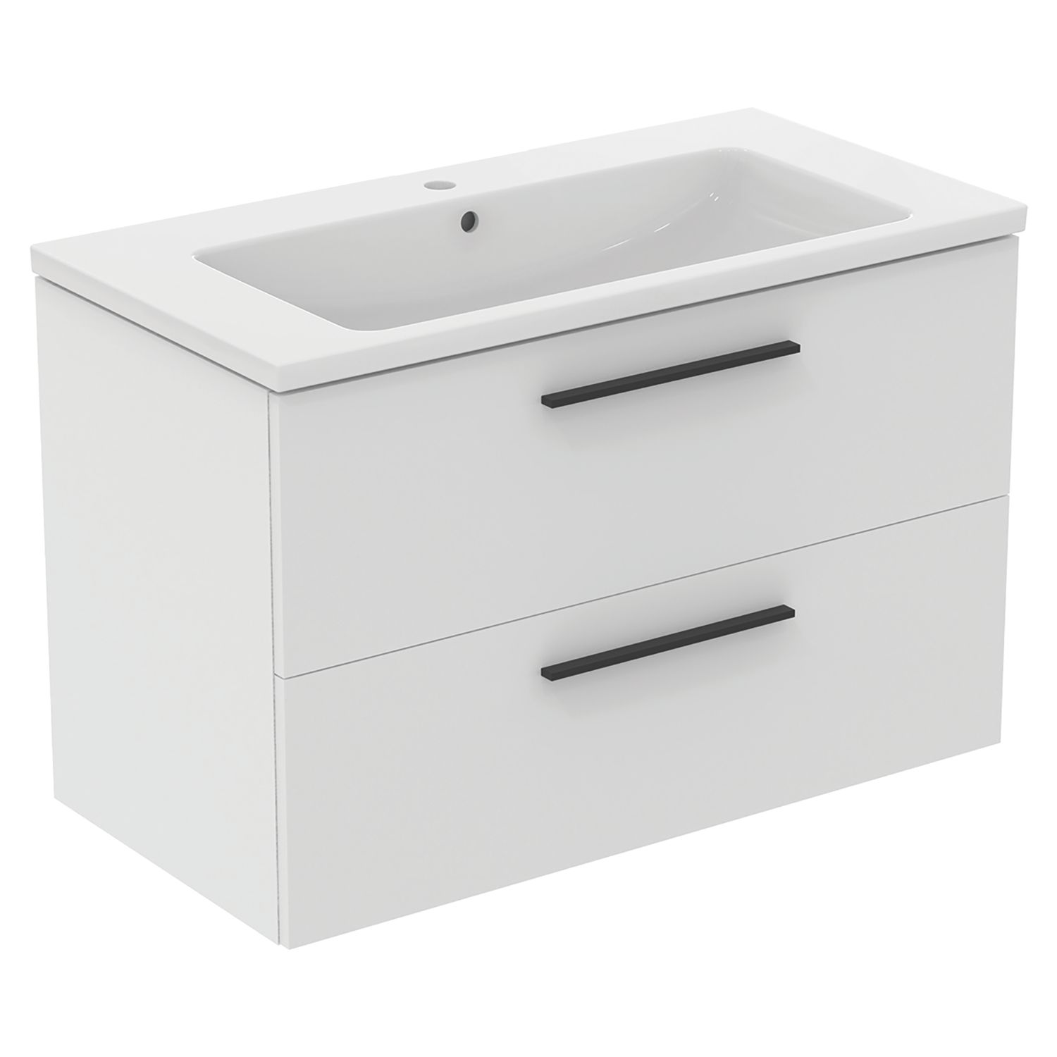 Ideal Standard i.life B Wall Hung Vanity Unit with Black Handles & Basin Matt White 1000mm x 505mm x 630mm (223KC)