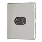 Contactum Lyric 2-Gang Female Coaxial TV Socket Brushed Steel with Black Inserts