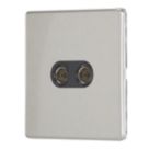 Contactum Lyric 2-Gang Female Coaxial TV Socket Brushed Steel with Black Inserts