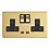 Contactum Lyric 13A 2-Gang DP Switched Socket Outlet Brushed Brass with Neon with Black Inserts