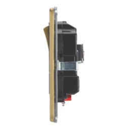 Contactum Lyric 13A 2-Gang DP Switched Socket Outlet Brushed Brass with Neon with Black Inserts