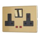 Contactum Lyric 13A 2-Gang DP Switched Socket Outlet Brushed Brass with Neon with Black Inserts