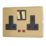 Contactum Lyric 13A 2-Gang DP Switched Socket Outlet Brushed Brass with Neon with Black Inserts