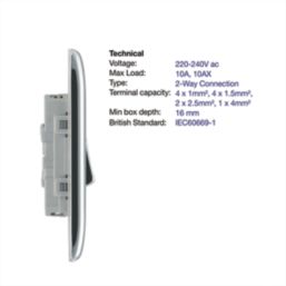 British General Nexus Metal 20A 16AX 2-Gang 2-Way Light Switch  Polished Chrome