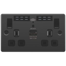 LAP  13A 2-Gang SP Switched Wi-Fi Extender Socket + 2.1A 10.5W 1-Outlet Type A USB Charger Black Nickel with Black Inserts