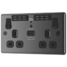 LAP  13A 2-Gang SP Switched Wi-Fi Extender Socket + 2.1A 10.5W 1-Outlet Type A USB Charger Black Nickel with Black Inserts