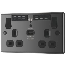 LAP  13A 2-Gang SP Switched Wi-Fi Extender Socket + 2.1A 10.5W 1-Outlet Type A USB Charger Black Nickel with Black Inserts