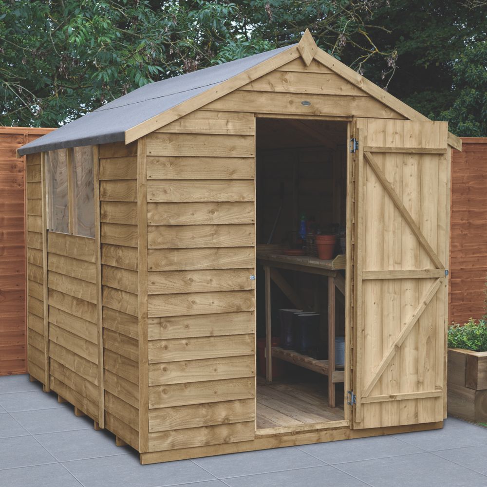forest 6' x 8' nominal apex overlap timber shed with