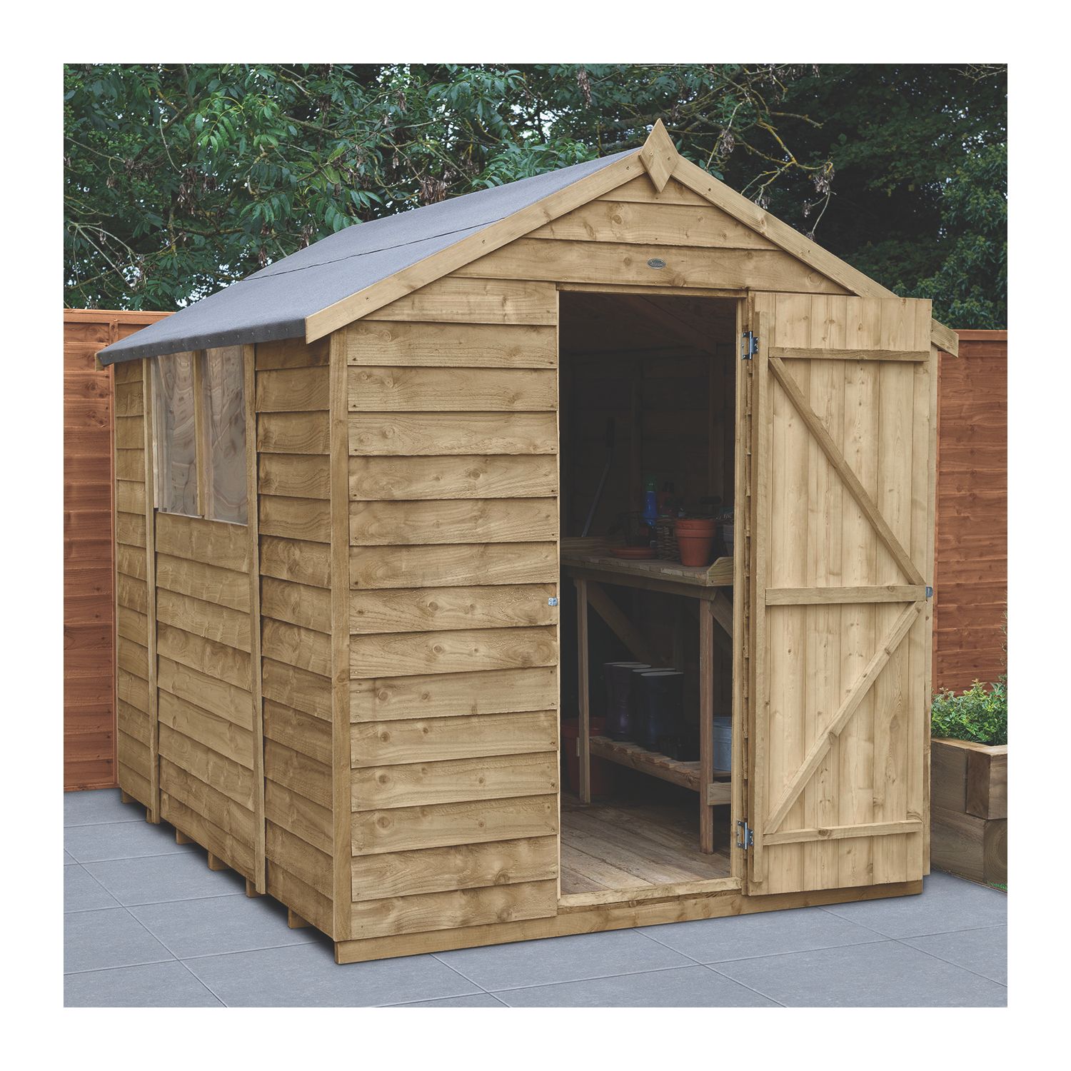 Forest 6' x 8' (Nominal) Apex Overlap Timber Shed with Base & Assembly (224JR)