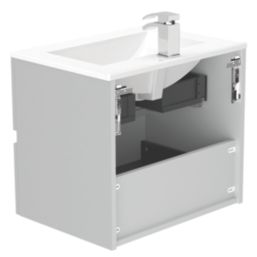 Newland  Double Drawer Wall-Mounted Vanity Unit with Basin Matt Pearl Grey 600mm x 450mm x 540mm