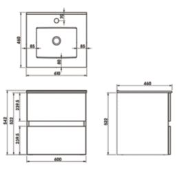 Newland  Double Drawer Wall-Mounted Vanity Unit with Basin Matt Pearl Grey 600mm x 450mm x 540mm