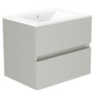 Newland  Double Drawer Wall-Mounted Vanity Unit with Basin Matt Pearl Grey 600mm x 450mm x 540mm