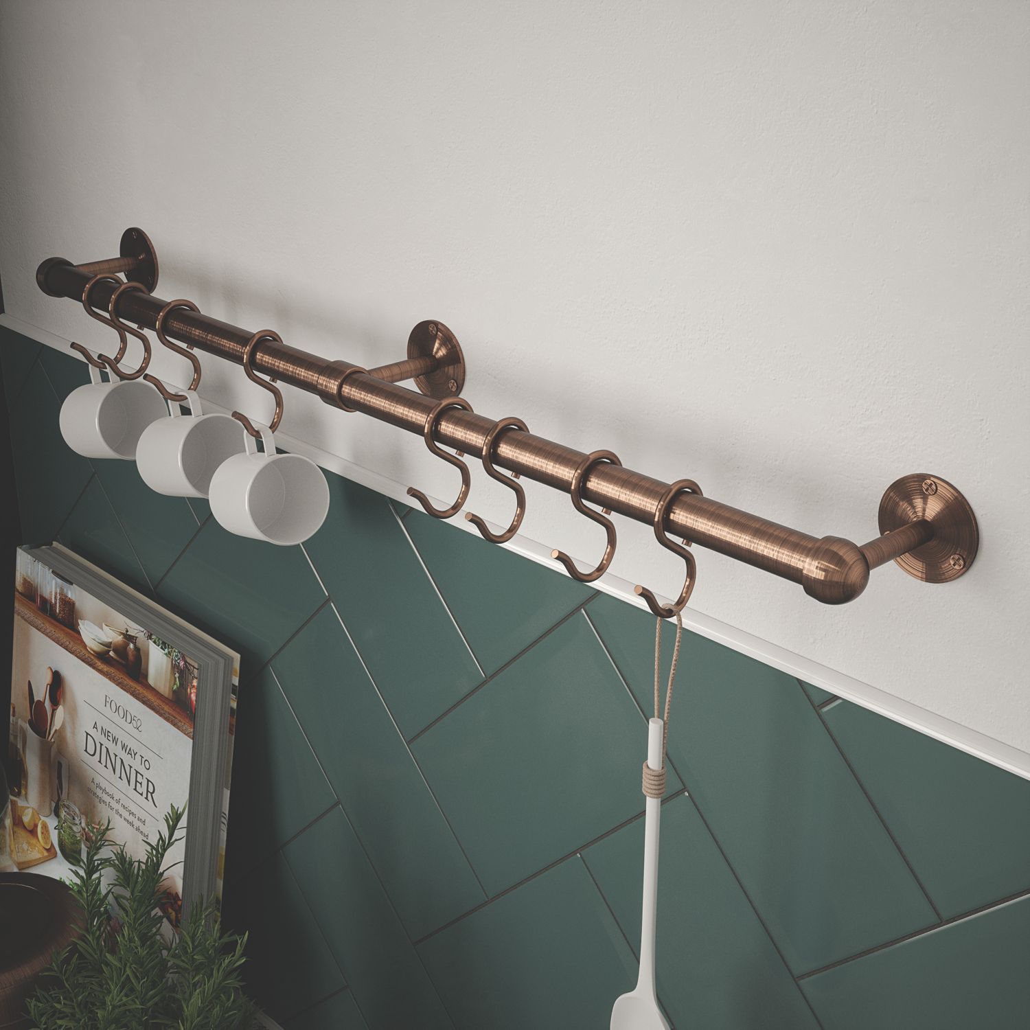 Rothley 8-Hook Utensil Rail Kit Antique Copper 600mm (224RR)