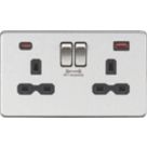 Knightsbridge  13A 2-Gang DP Switched Socket + 4.0A 18W 2-Outlet Type A & C USB Charger Brushed Chrome with Black Inserts