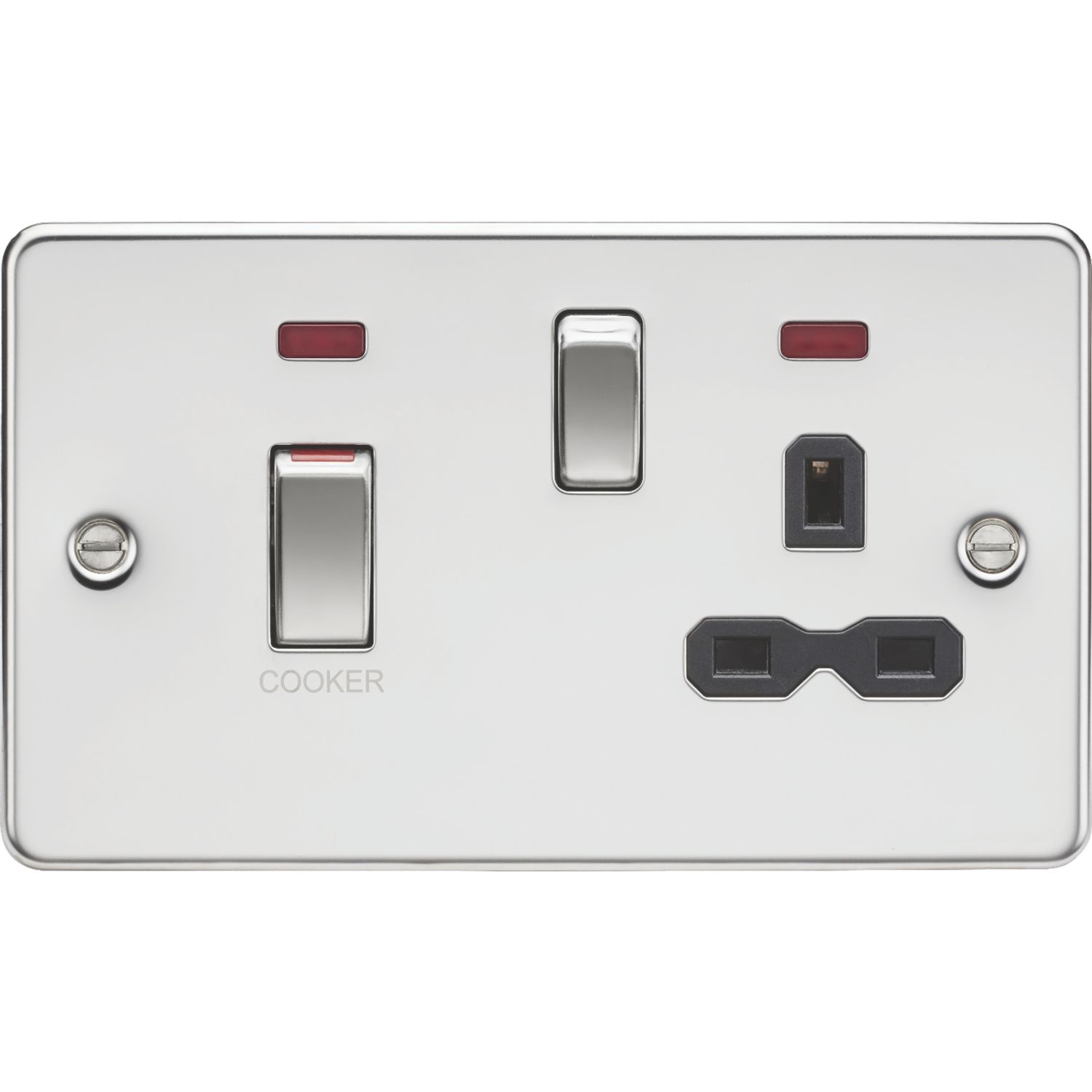 Knightsbridge 45A 2-Gang DP Cooker Switch & 13A DP Switched Socket Polished Chrome with LED with Black Inserts (224VR)