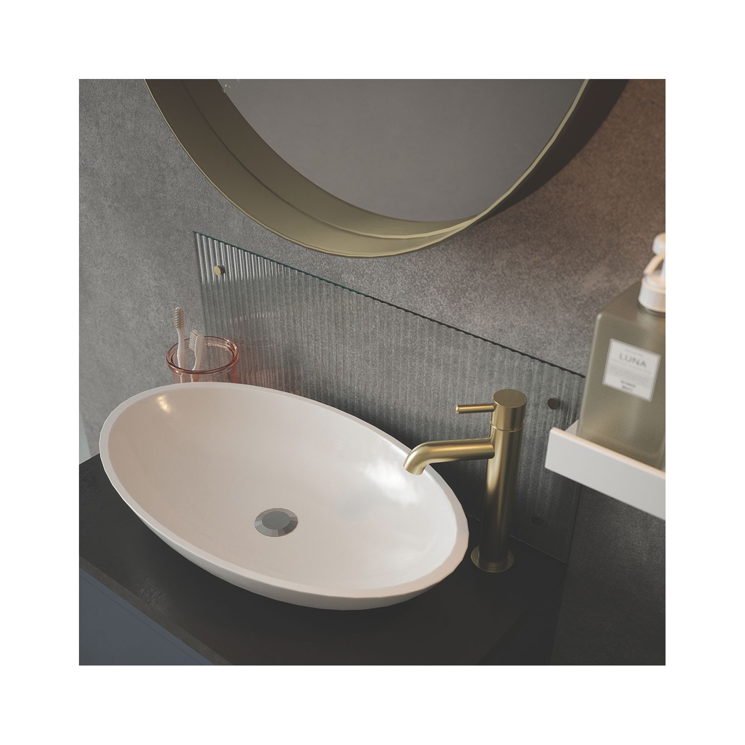 Splashback Bathroom Splashback Fluted Clear with Brushed Brass Caps 250mm x 600mm x 4mm (224YR)