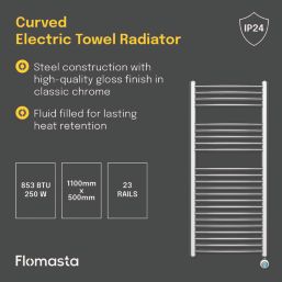 Flomasta 1100mm x 500mm 853BTU Chrome Curved Electric Towel Radiator