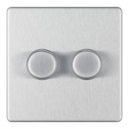LAP  2-Gang 2-Way LED Dimmer Switch  Brushed Steel with Colour-Matched Inserts
