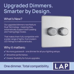LAP  2-Gang 2-Way LED Dimmer Switch  Brushed Steel with Colour-Matched Inserts