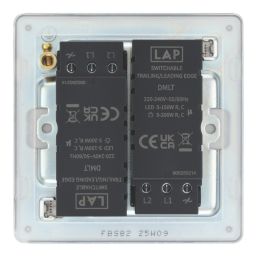 LAP  2-Gang 2-Way LED Dimmer Switch  Brushed Steel with Colour-Matched Inserts