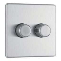 LAP  2-Gang 2-Way LED Dimmer Switch  Brushed Steel with Colour-Matched Inserts